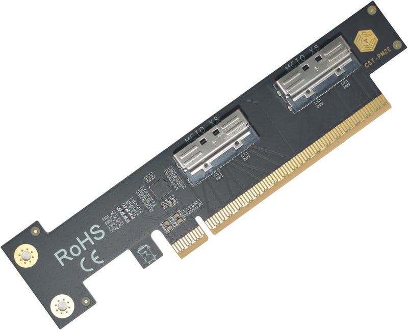 LetLinkSo PCIe 5.0 x16 to 2 MCIO x8 Adapter Card for 4 U.2 NVMe SSD (Side Top Black) - Image 3